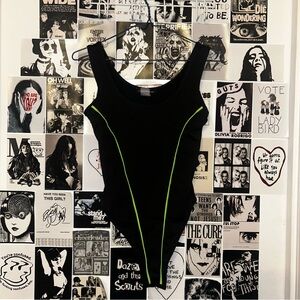 One by One Neon Green and Black Rave Bodysuit Swimwear